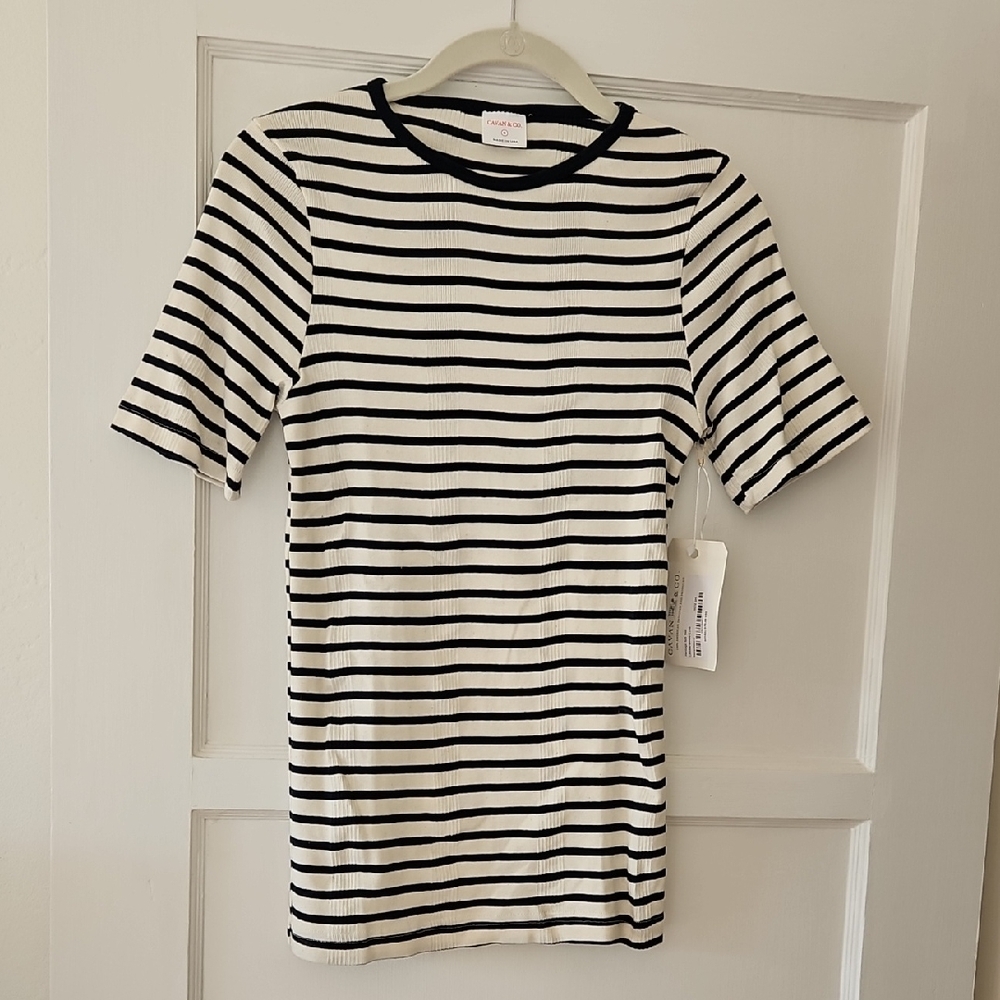 Ribbed Short-Sleeve Stripe Tee - Black/White